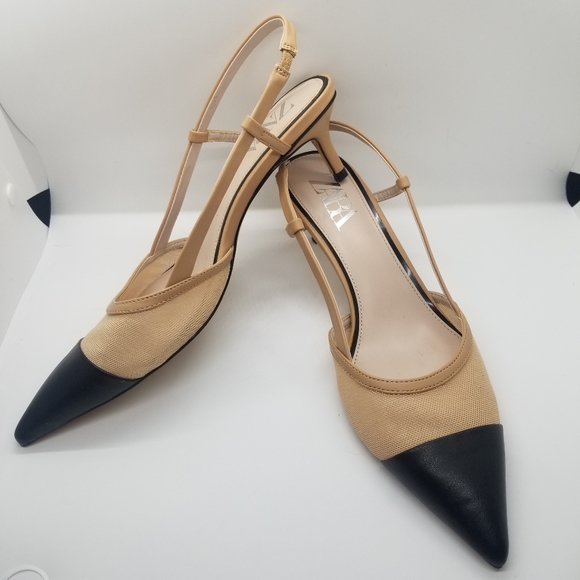 zara mid heel slingback shoes